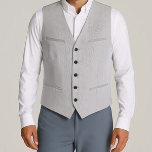 Express Men’s Gray Pinstripe 6-Button Vest – Size M